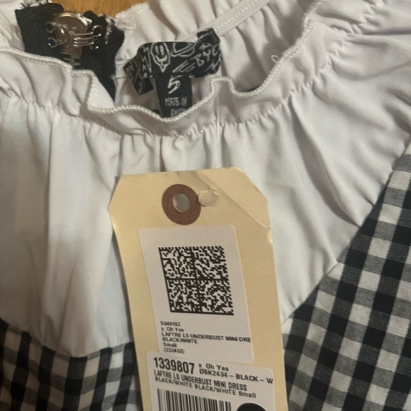 Black and White Gingham Mini Dress with Ruffled Collar - Picture 5 of 11